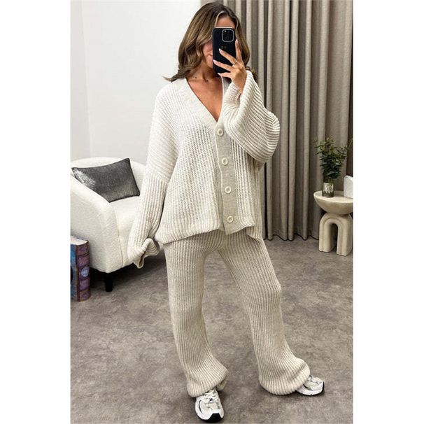 "Zweiteiliges Anzug-Set aus Wollmischung für Damen - Lässige, dicke Hose und Oberteil für Herbst und Winter für Büro und Reisen"_voghion.com