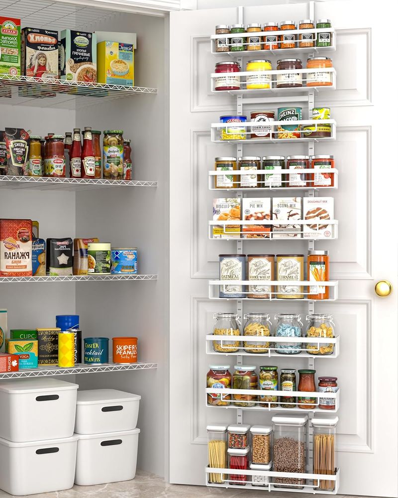 Moforoco White 9-Tier Over The Door Pantry Organizer Black Hanging Basket Wall Spice Rack Home Storage Shelves136_voghion.com