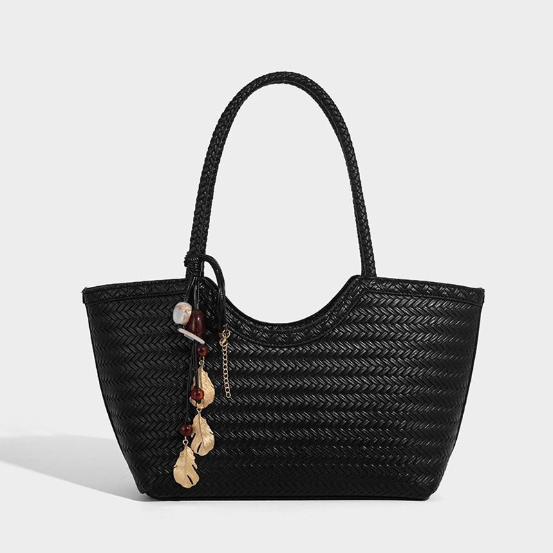 Sac fourre-tout en cuir tressé avec pochette intérieure, sac à bandoulière grande capacité pour un usage quotidien, le shopping et les voyages – Design marron chic_voghion.com