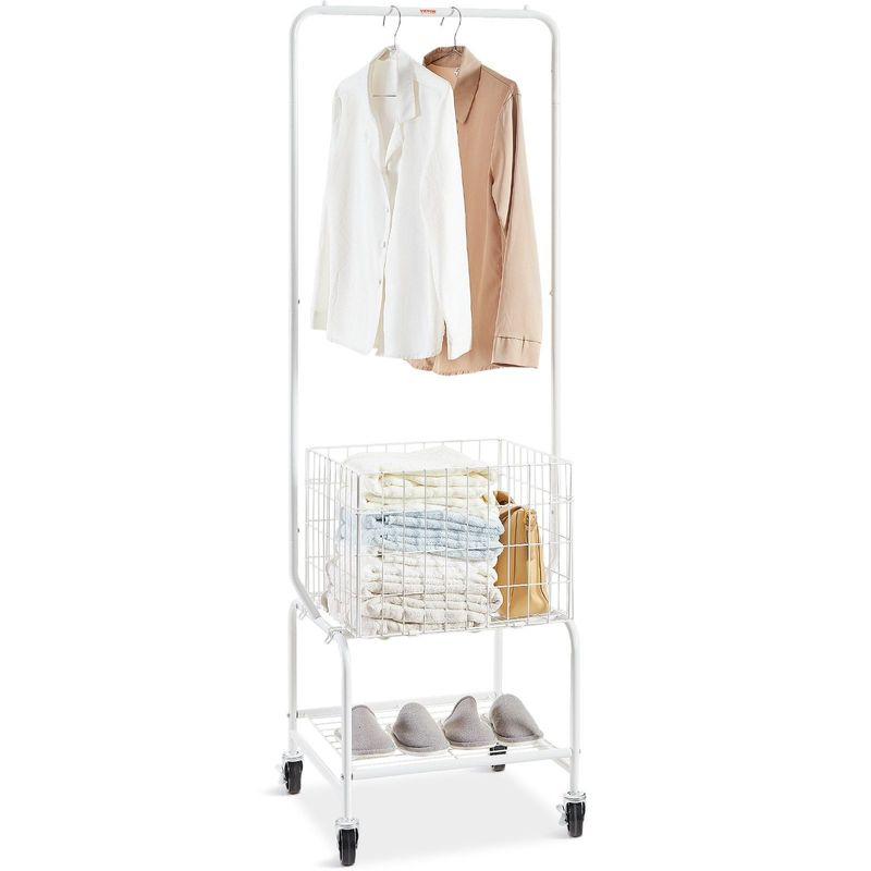 VEVOR Metal Rolling Laundry Basket With Hanging Garment Rack, Height Adjustment Laundry Hamper Cart With Basket Load And Shelf Load, Storage Organizer With Heavy Duty Lockable Wheels_voghion.com