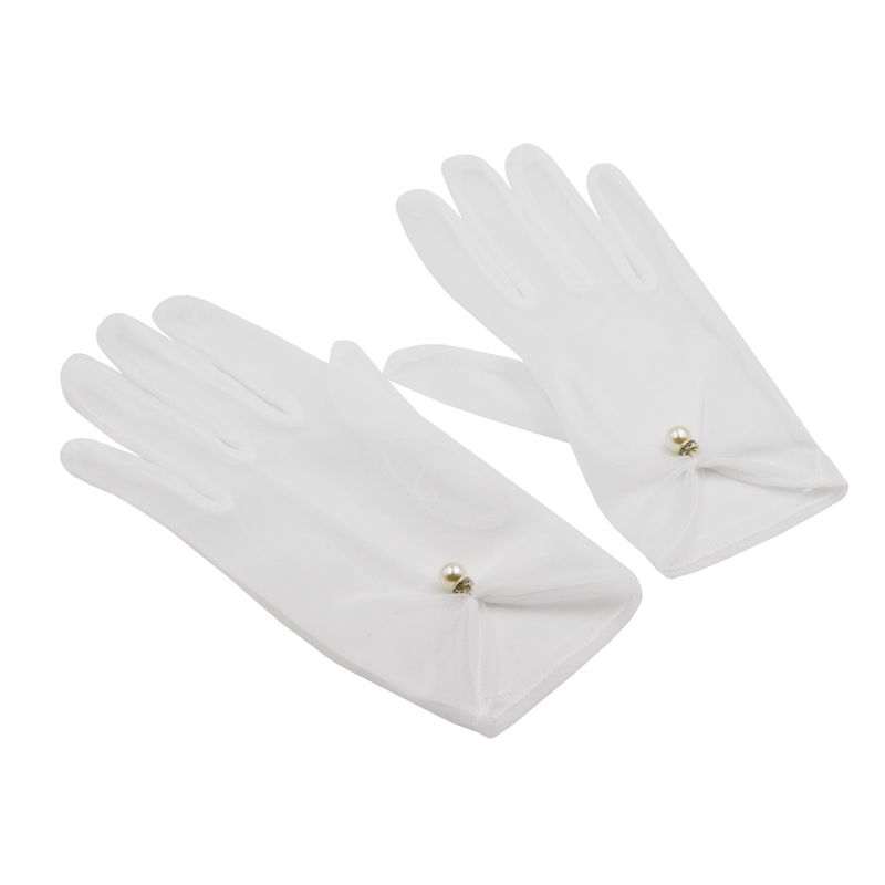 Unisex Satin Pearl wedding gloves Korean style elegant vintage bride wedding dress white short gloves_voghion.com