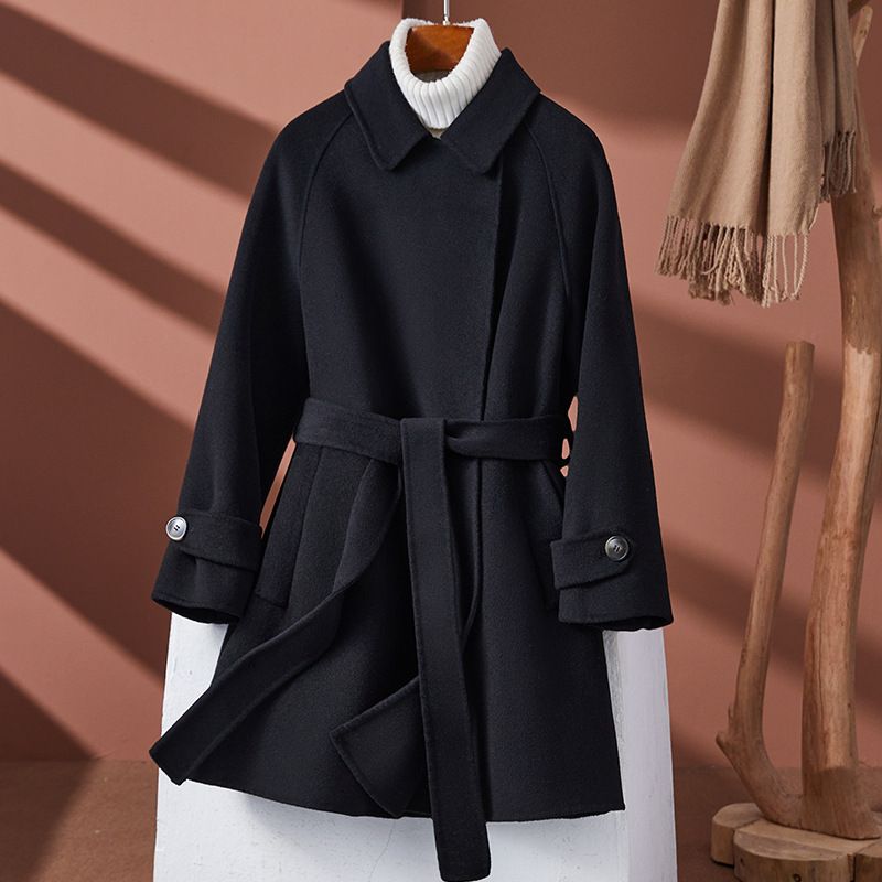 Luxuriöser, doppelseitiger Wollmantel für Damen – Oversized-Trenchcoat in mittlerer Länge, 100 % reine Wolle, handgefertigt, mit Gürtel in der Taille, elegant für Beruf und Freizeit_voghion.com