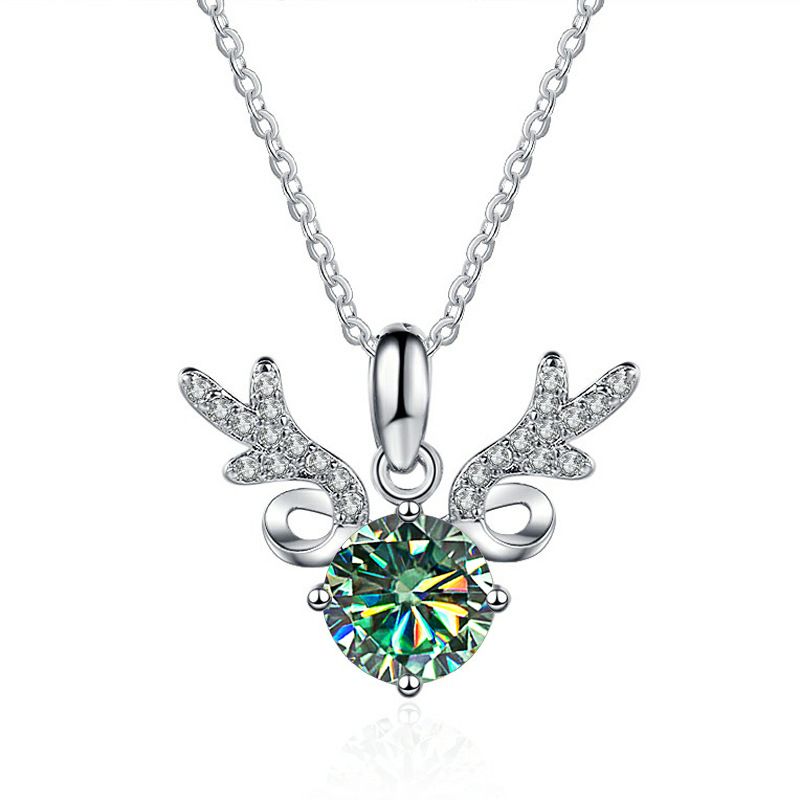 Tancise Excellent Cut 1,0 Karat Moissanite Anhänger Für Frauen Silber Diamant Elch Halskette Für Freundin Geburtstag Geschenke_voghion.com