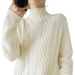 【 Cashmere Family】 Maglione da donna in maglia spessa con cappuccio, collo alto e corto, base in lana larga_voghion.com