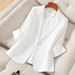 Damenbekleidung Kurze Anzugjacke für Damen im Sommer dünn neu Frühling und Herbst klein lässig Dreiviertelärmel kleiner Anzug Sommer_voghion.com