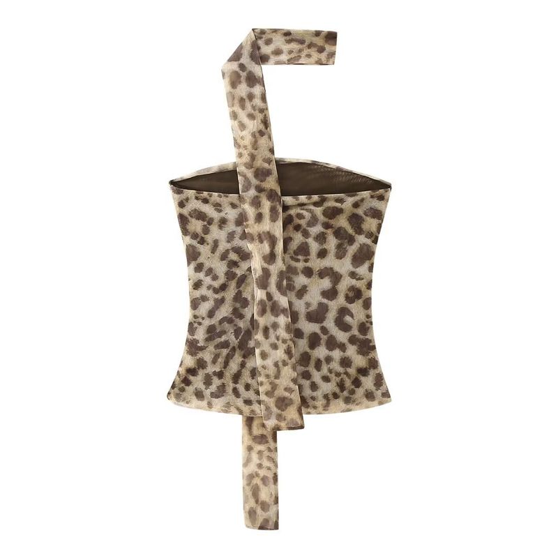 Damenbekleidung Lässige Mode Animal Print Tüll Tüll Tube Top Anzug_voghion.com