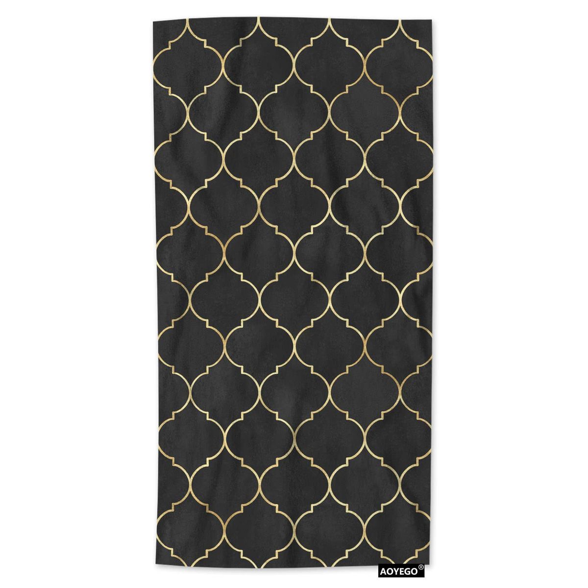 Black And Gold Moroccan Geometric Glitter Line Beach Towel Microfiber Adult Seaside Bath Towel Sports Towel_voghion.com