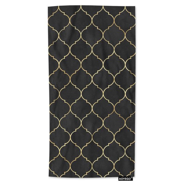 Black And Gold Moroccan Geometric Glitter Line Beach Towel Microfiber Adult Seaside Bath Towel Sports Towel_voghion.com