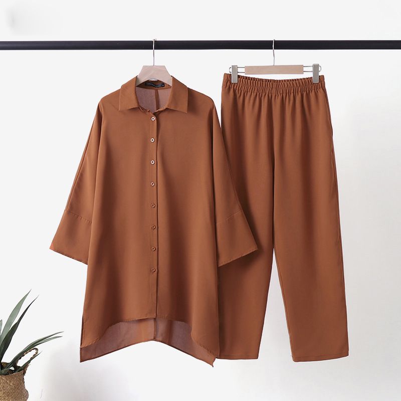 Shirt For Women Malaysian Muslim Women's Clothing Plus Size Fashion Casual Two-Piece Set_voghion.com