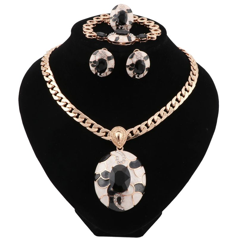 Set di gioielli da donna alla moda, con perline africane, alla moda, per feste, in oro, con collana e orecchini in cristallo._voghion.com