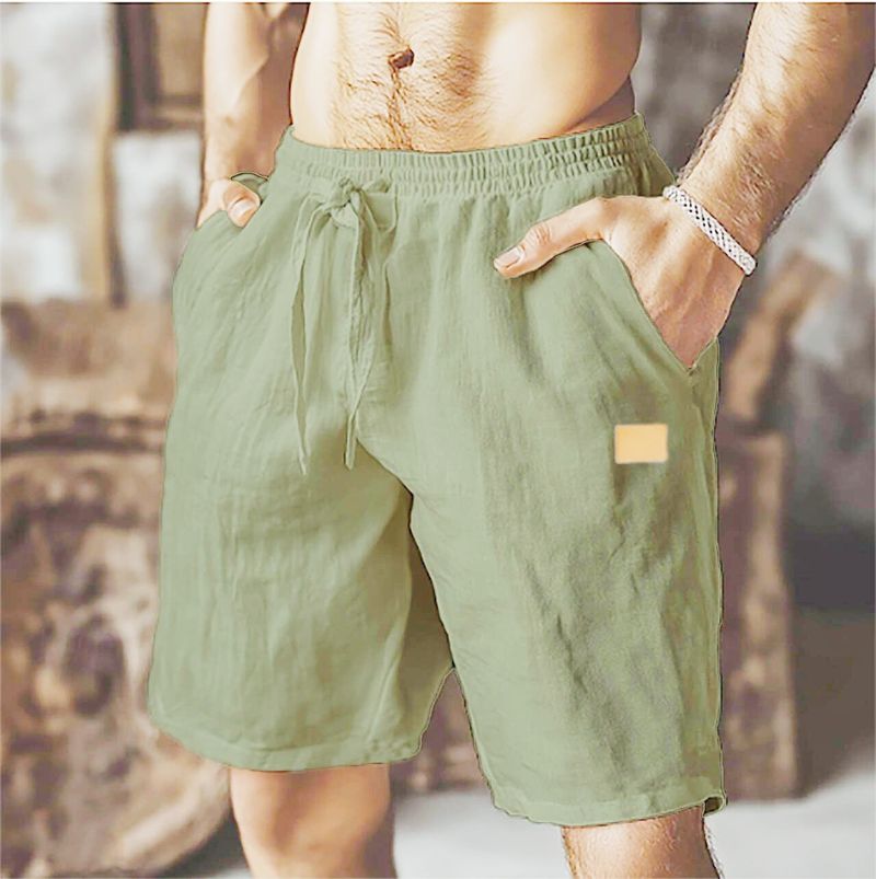 Vêtements d'été pour hommes, nouveaux shorts en coton et lin, pantalons de plage amples et respirants, shorts de sport décontractés pour hommes_voghion.com