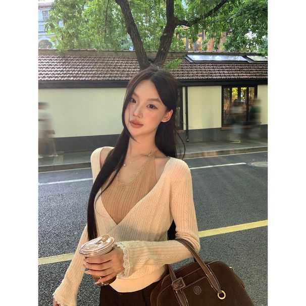 Knitted For Women Korean Style Early Autumn Outfit Top Two-Piece Atmosphere Design Sexy Slim Fit_voghion.com