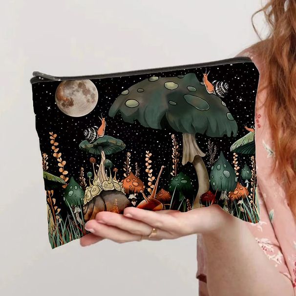 Mushroom Pattern Cosmetic Bag, Portable Zipper Makeup Bag, Multifunctional Storage Pouch_voghion.com