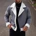 Men's Vintage Faux Suede Jacket With Fleece Lining – Winter-Ready Zip-Up Coat In Grey, Lightweight & Warm Polyester Filling_voghion.com