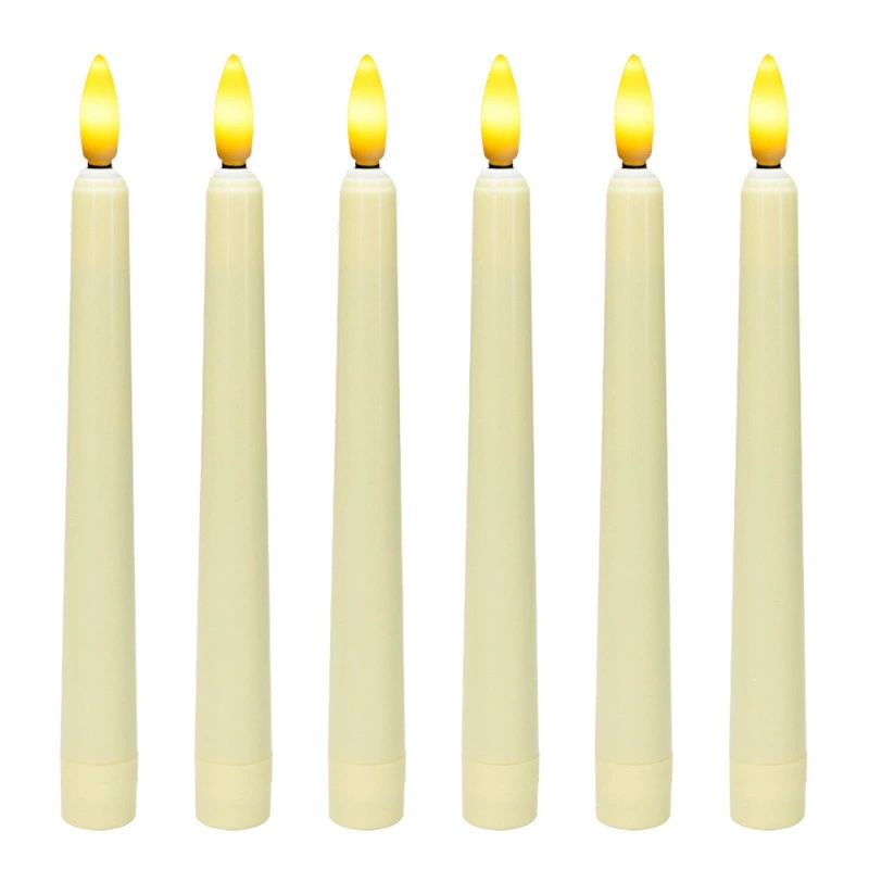 6 Pack Rotating Long Candles Beige Shell Bullet Head Remote Control Christmas Wedding Table Decoration Electronic Candle Lights_voghion.com