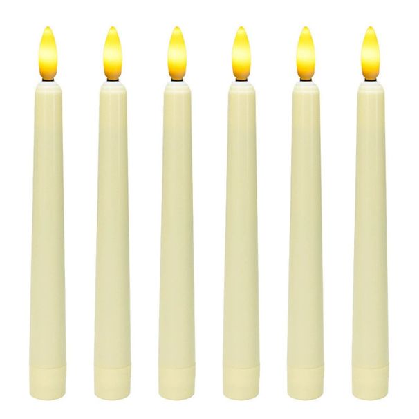 6 Pack Rotating Long Candles Beige Shell Bullet Head Remote Control Christmas Wedding Table Decoration Electronic Candle Lights_voghion.com