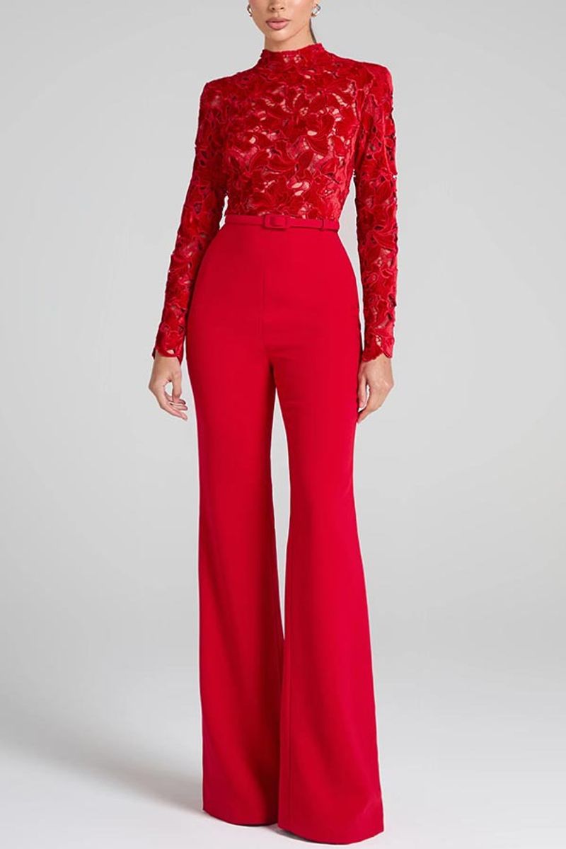 Women's Clothing Autumn And Winter Long Sleeved Belt Jumpsuit Flared Pants Casual Loose Party Jumpsuit_voghion.com