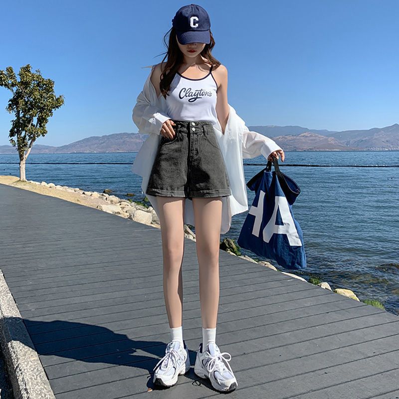 Jeans-Shorts für Damen im Sommer, neuer Instagram-Stil, ultrahohe Taille, weites Bein, lockerer gerader Schlauch, lässig, schlankmachend, lockig_voghion.com