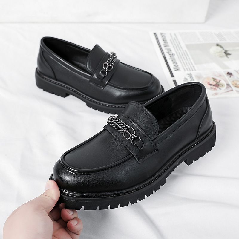 Kwastschoenen Heren Koreaans Brits Retro Ronde Neus Leren Schoenen Heren Brogue Herenschoenen Dikke Zool Slip On Kapper Leren Schoenen_voghion.com
