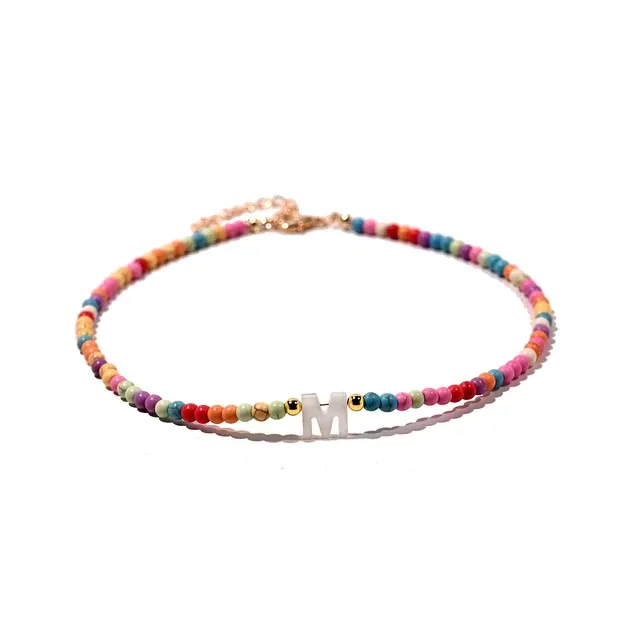 Collana girocollo con iniziali in conchiglia naturale pronta all'uso, perline colorate alla moda, 26 lettere, per donne, gioielli bohémien, accessori boho_voghion.com