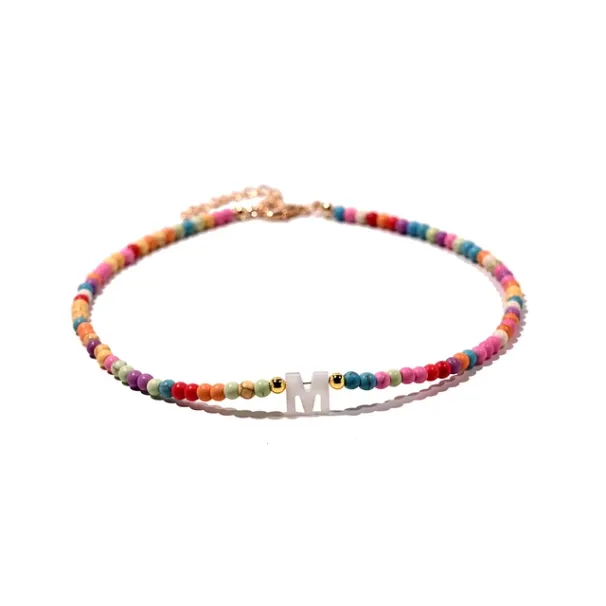 Collana girocollo con iniziali in conchiglia naturale pronta all'uso, perline colorate alla moda, 26 lettere, per donne, gioielli bohémien, accessori boho_voghion.com