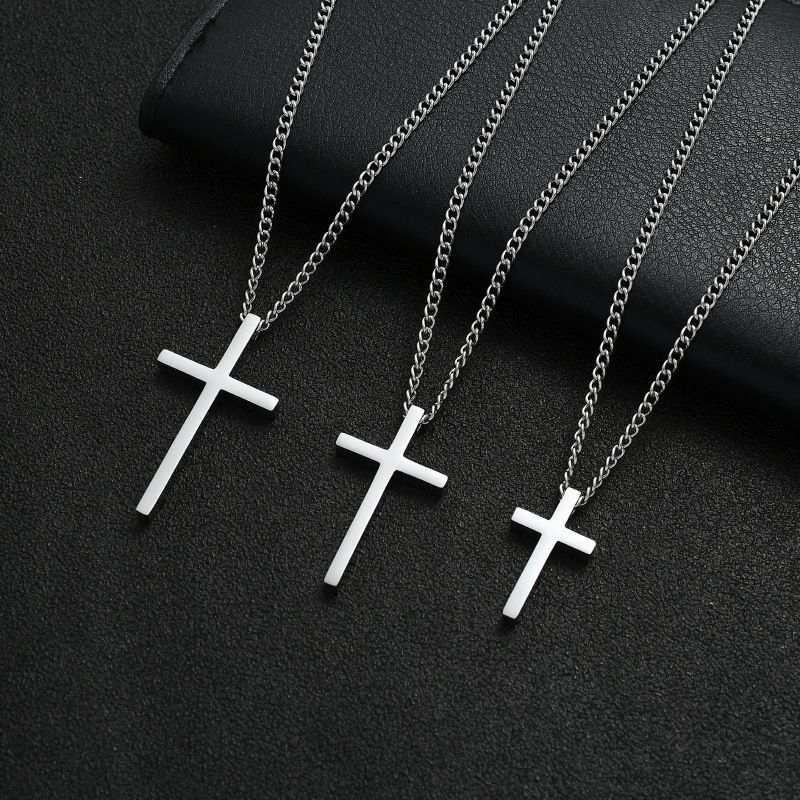 Collana con croce liscia, da uomo, con ciondolo in acciaio inossidabile, alla moda, con catena per maglione._voghion.com