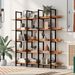 5 Tier Bookcase Home Office Open Bookshelf, Vintage Industrial Style Shelf, MDF Board, Black Metal Frame, Brown_voghion.com