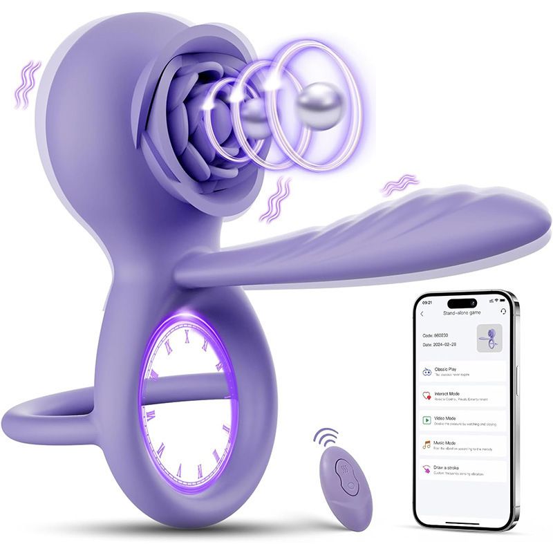 Purple Rose Sperm Lock Ring Vibrating Charging APP Wireless Remote Control Female Masturbator Adult Sex Toys_voghion.com