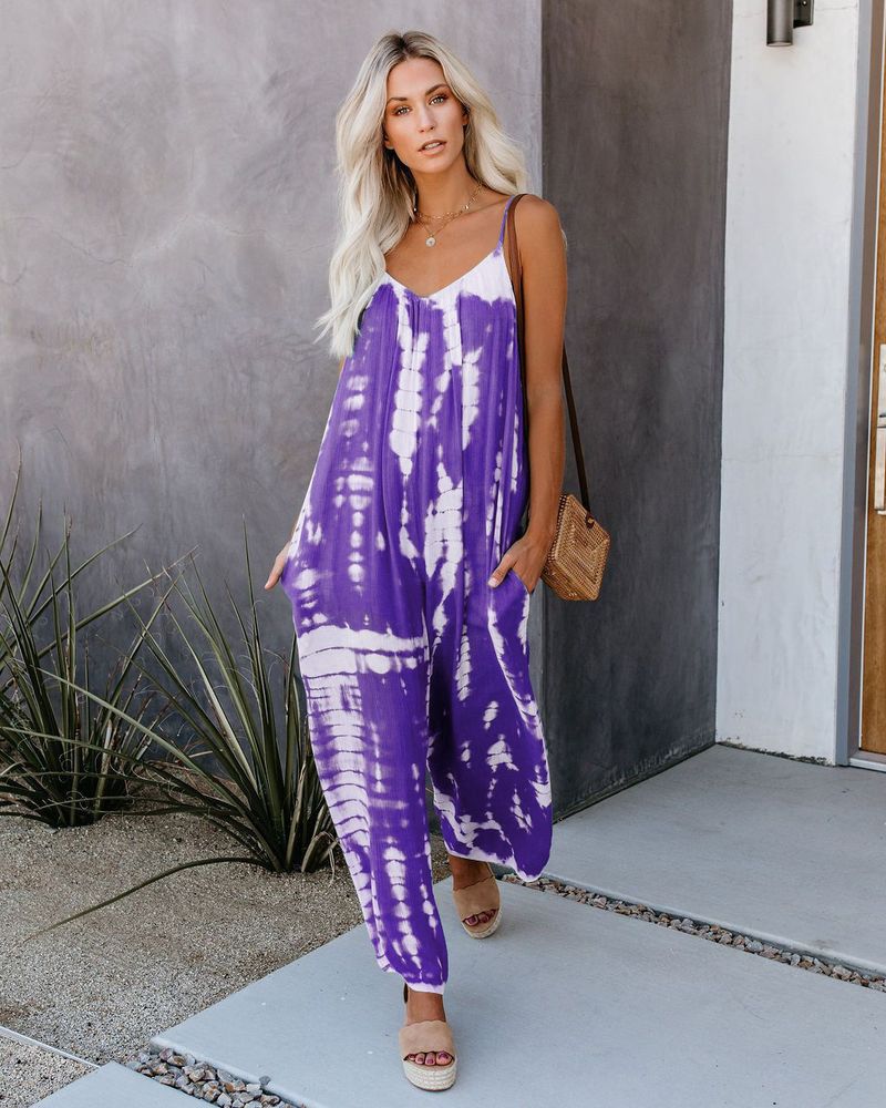 Combinaison à jambes larges et bretelles pour femme, imprimé léopard, style street style 2024_voghion.com