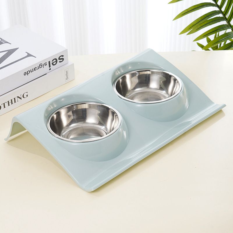 Hundefudder-Set Hausdéiereschossel Halsschutz auslaffest Iessen Edelstahl Duebelschossel Fudder-Set fir Kazen an Hënn Duebelschossel Hausdéierebedarf_voghion.com