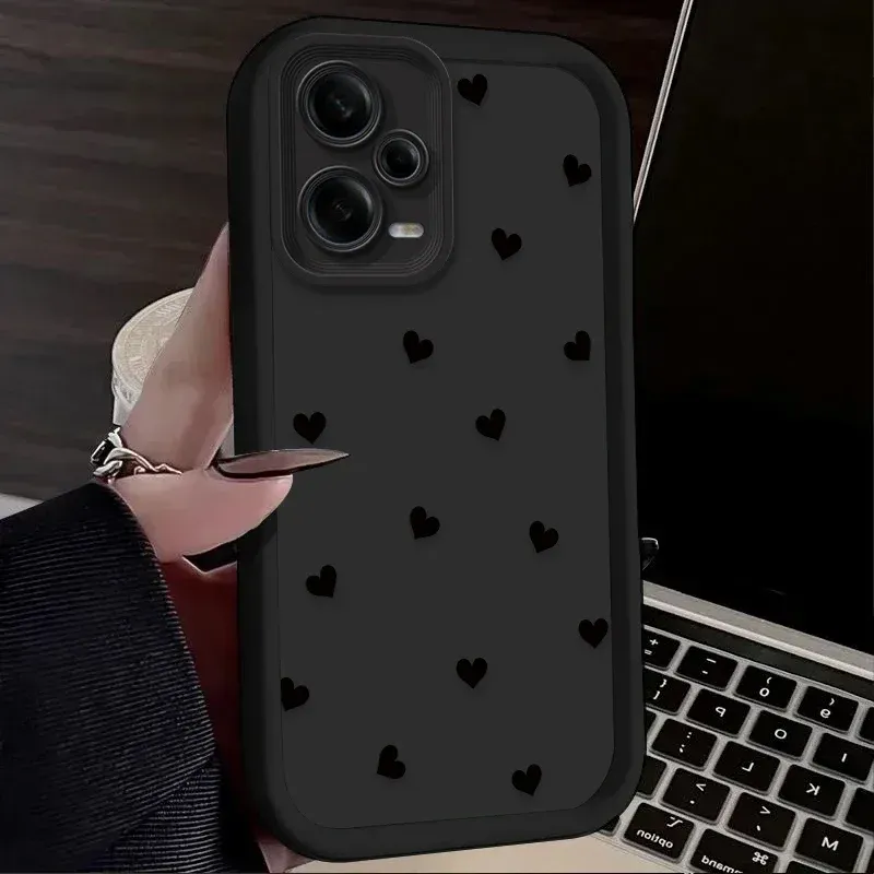 Full Screen Black Love Heart Case For Xiaomi Redmi Note 13 12 11 Pro Plus 4G 5G 10S 11S 9S 12S 10 9 Redmi 12C 14C 13C A3 12 Soft_voghion.com