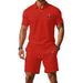 Men's Summer Slim-Fit Polo Shirt & Shorts Set - Breathable Mesh Short Sleeve Embroidered Casual Outfit (White/Navy/Orange/Black/Red/Teal/Army Green_voghion.com