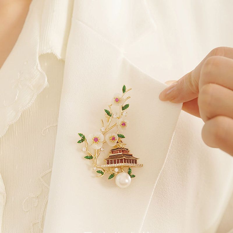 Broche retrô de flor de ameixa, broche de loft com contas da moda, acessórios de alfinetes de terno elegantes de alta qualidade_voghion.com