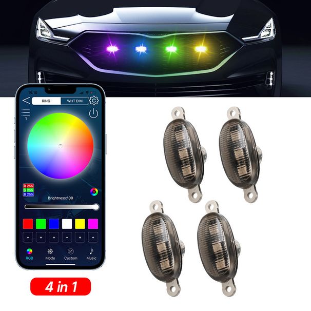 Griglia dell'auto piccola luce gialla APP controllo Bluetooth griglia RGB paraurti anteriore luce di marcia diurna modifica fendinebbia fuoristrada_voghion.com