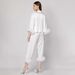 Weiße Strickjacke mit langen Ärmeln, Federhose, Pyjama, zweiteiliges Set, hautfreundliche, weiche Damen-Hauskleidung_voghion.com