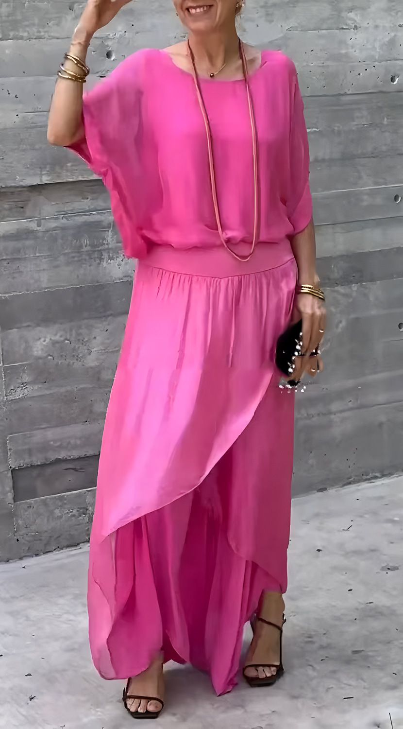 Women's Clothing Summer New Loose And Comfortable Tops Split Wide Leg Pants Chiffon Casual Suit_voghion.com