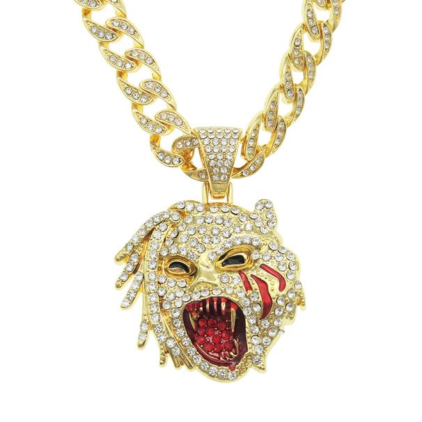 Moški Ženske Hip Hop Iced Out Bling Figure obesek ogrlica z 13mm Miami kubansko verigo HipHop Rock ogrlice modni obesek nakit_voghion.com