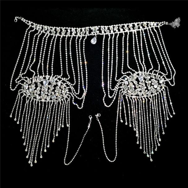 Collana da sposa di lusso alla moda con zirconi e strass, per abito da sposa, con tracolla lunga, multistrato, con nappa, per il corpo, da donna_voghion.com