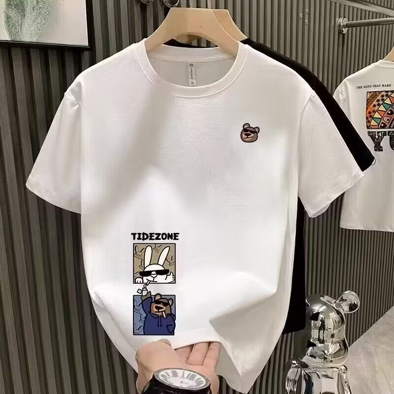 Herrenbekleidung Sommer Neue Kurzarm T-Shirt Stil Lässig Bedrucktes T-Shirt Halbarm Schwarz_voghion.com