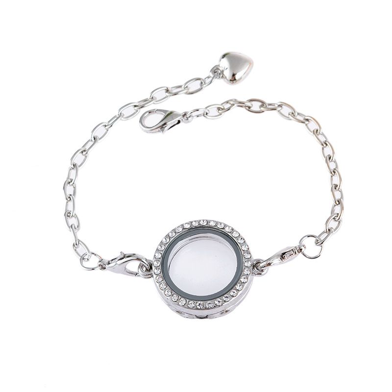 Diamond-Encrusted Round Openable DIY Jewelry Photo Box Frame Bracelet 4 Colors Available_voghion.com