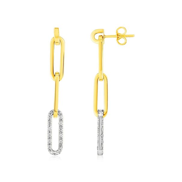 14k Yellow Gold Paperclip Chain Dangle Earrings with Diamonds_voghion.com