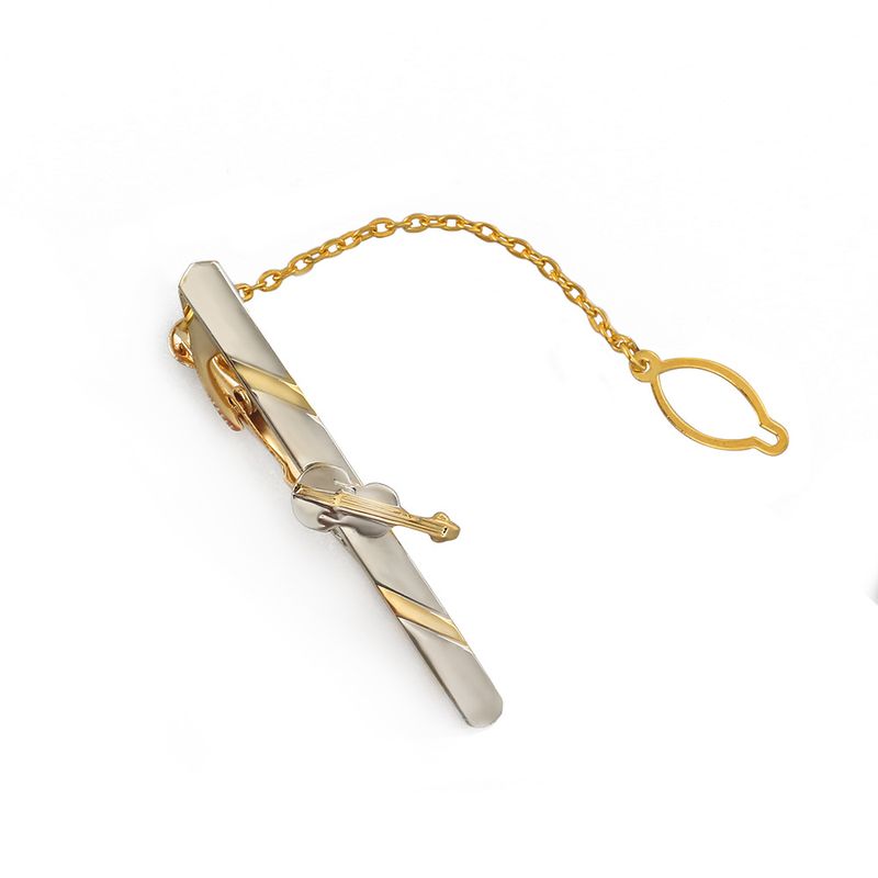 New Electroplated Gold And Silver Dual Color Musical Instrument Violin Guitar Copper Tie Clip For Business Men Fashionable And Casual Collar Clip_voghion.com