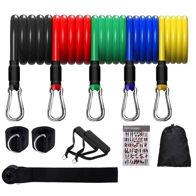 11 bandas de resistencia de 100 libras para interior, equipo de fitness portátil, para yoga, gimnasio en casa, tubo expansor de ejercicios, cuerdas elásticas de tracción_voghion.com
