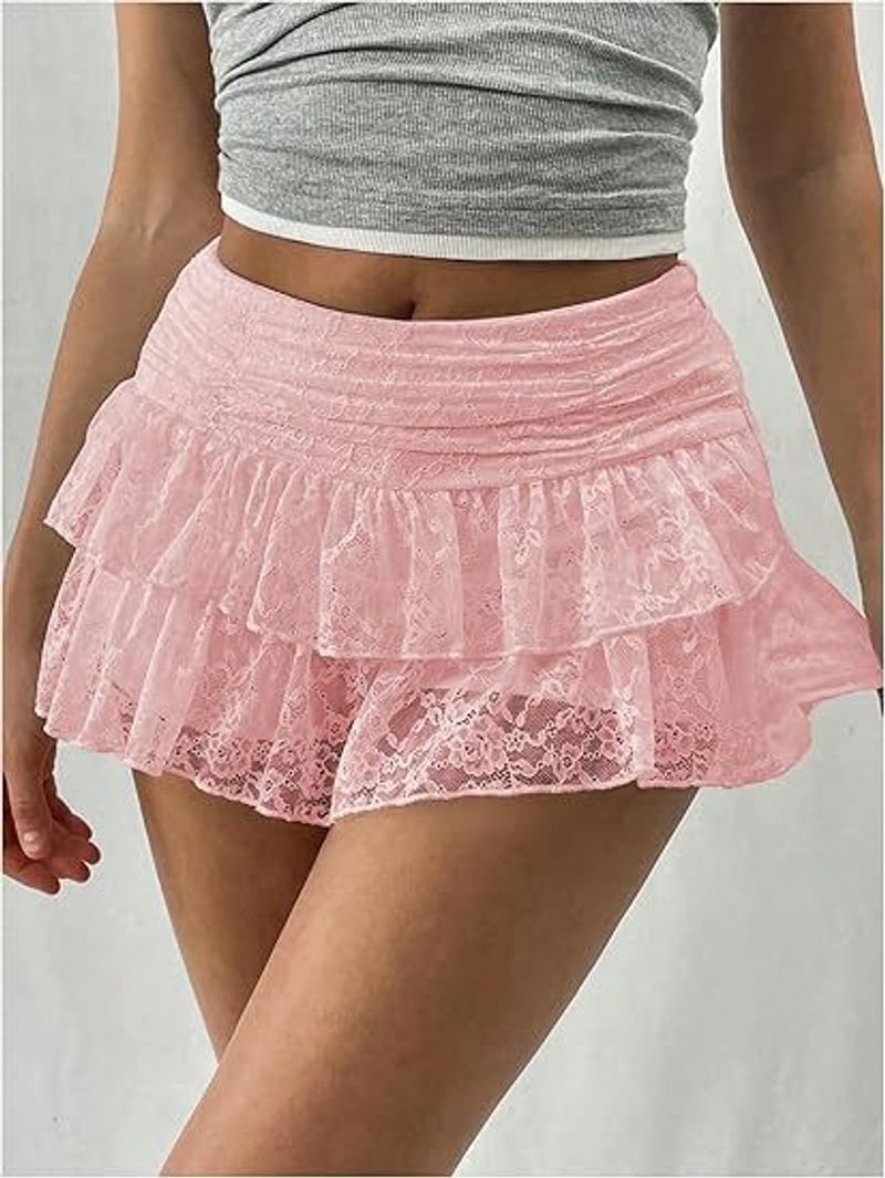 Layered Cake Mini Skirt For Women - Sexy Lace Trim Fashion Skirt, A-Line Party Skirt, Streetwear & Princess Style_voghion.com