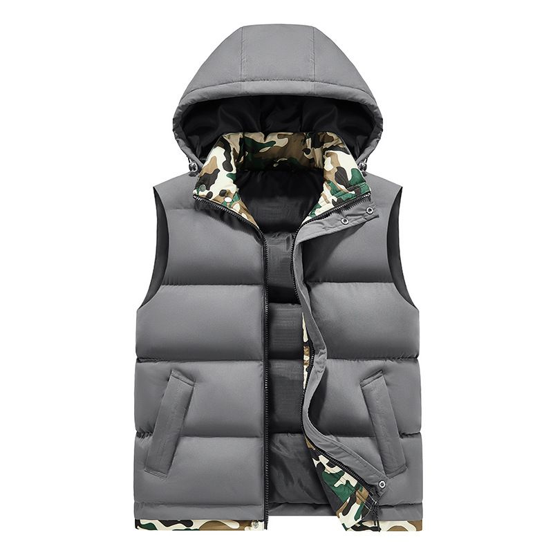 Youth detachable hat, thickened warm vest, high-quality windproof fashionable men's top, autumn and winter trendy brand_voghion.com