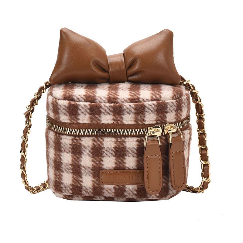 Damentasche kleine Tasche für Frauen neue Wolle kariert süße Mädchen Schleife Crossbody Neujahr Süßigkeiten Tasche_voghion.com