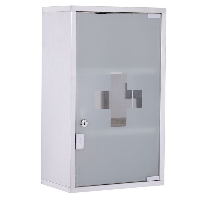 HOMCOM Medicine Cabinet Lockable 12'x20', Stainless Steel, 3 Tier With Shelves For Bathroom Storage_voghion.com