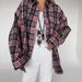 2025 Loose Pink Plaid Shirt Fashion Casual Oversized Sun Protection Cardigan Women's Clothing_voghion.com