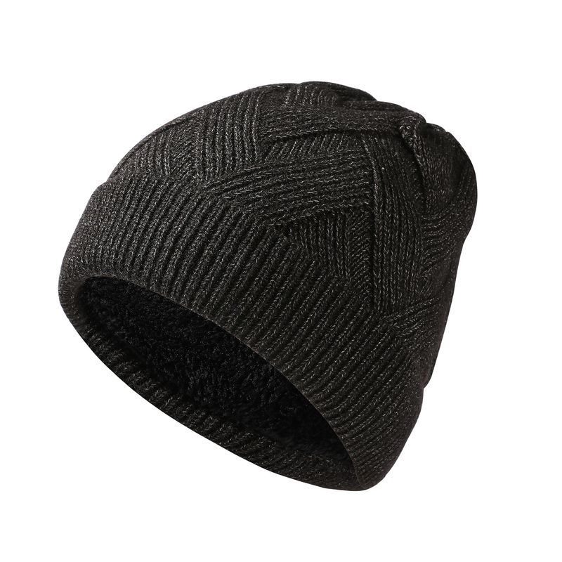 Chapeau d'hiver épais en forme de bloc oblique pour hommes et femmes, bonnet tricoté uni chaud à double couche, chapeau en laine résistant au froid pour l'extérieur_voghion.com