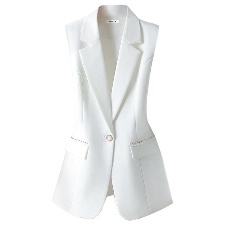 Gilet da donna in bianco e nero, nuovo modello primavera ed estate, di alta moda, senza maniche, vestibilità slim._voghion.com